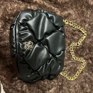 Jessica Simpson Black Quilted Shoulder Bag with Gold Chain